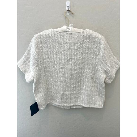 LULUS | Cream Tweed Textured Button Front Crop Top NWT | Size Medium - Picture 4 of 7